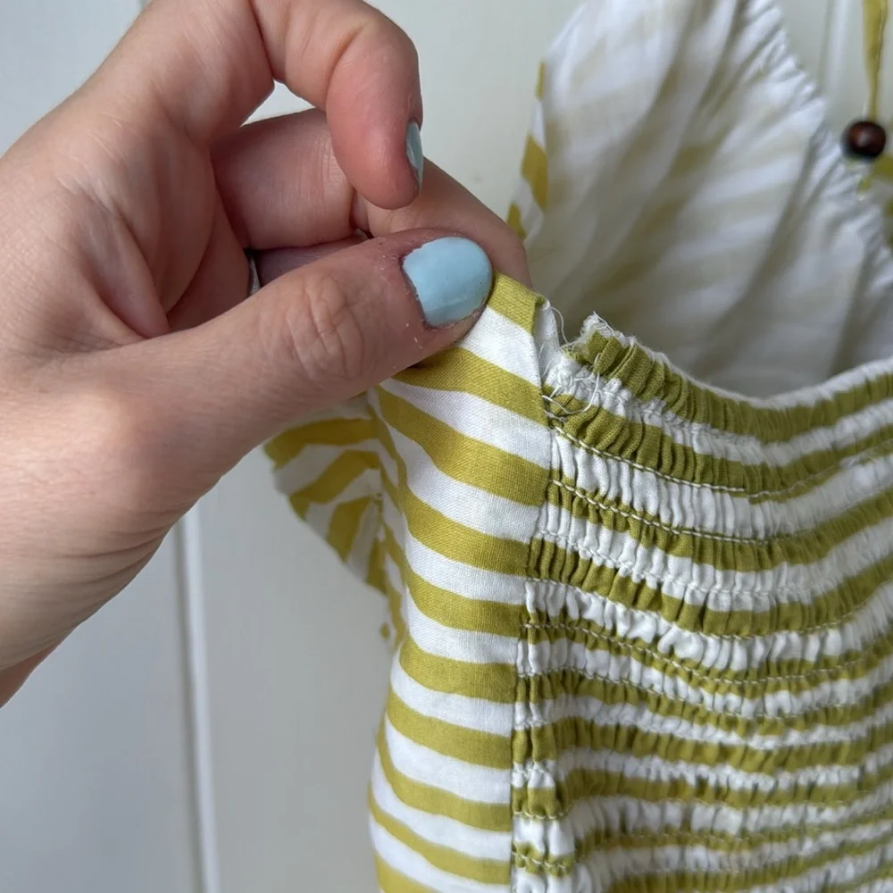 NWT Seafolly Stripe Tier Mini Dress Soft Olive Green Yelloow White Sz S